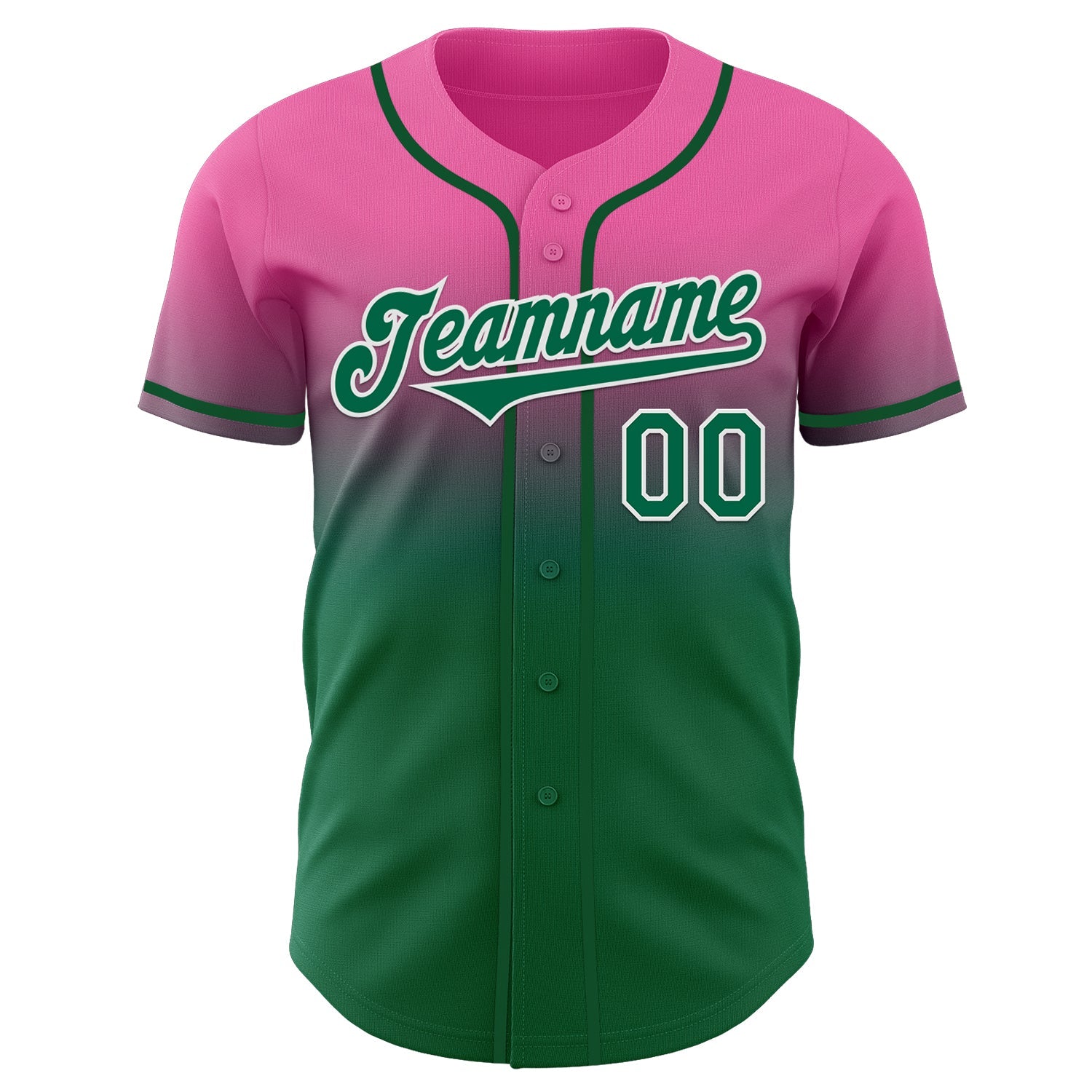 Custom Pink Kelly Green-White Authentic Fade Fashion Baseball Jersey view 2