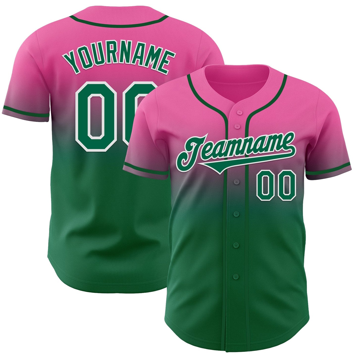 Custom Pink Kelly Green-White Authentic Fade Fashion Baseball Jersey - Main View
