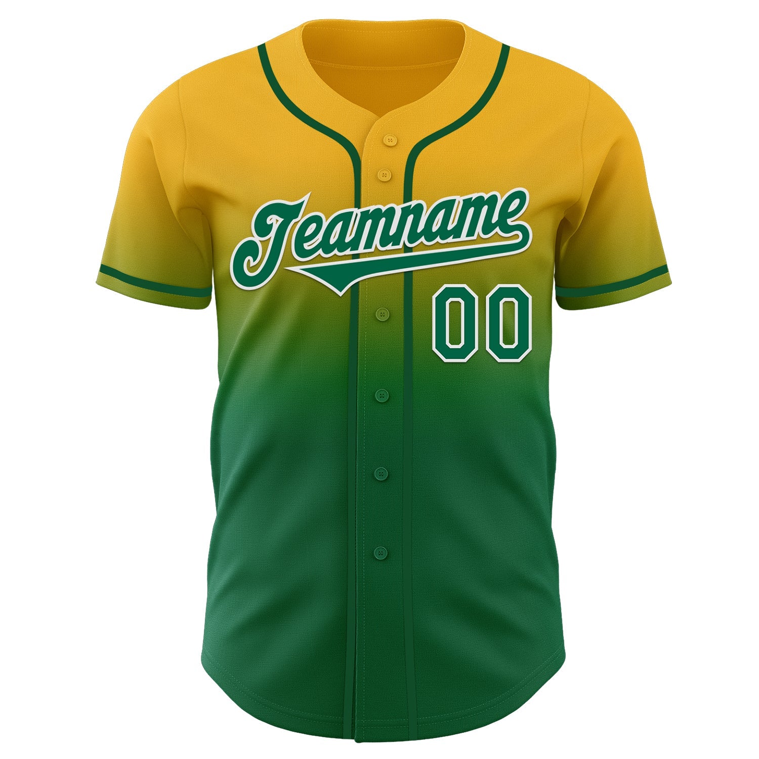 Custom Gold Kelly Green-White Authentic Fade Fashion Baseball Jersey view 2