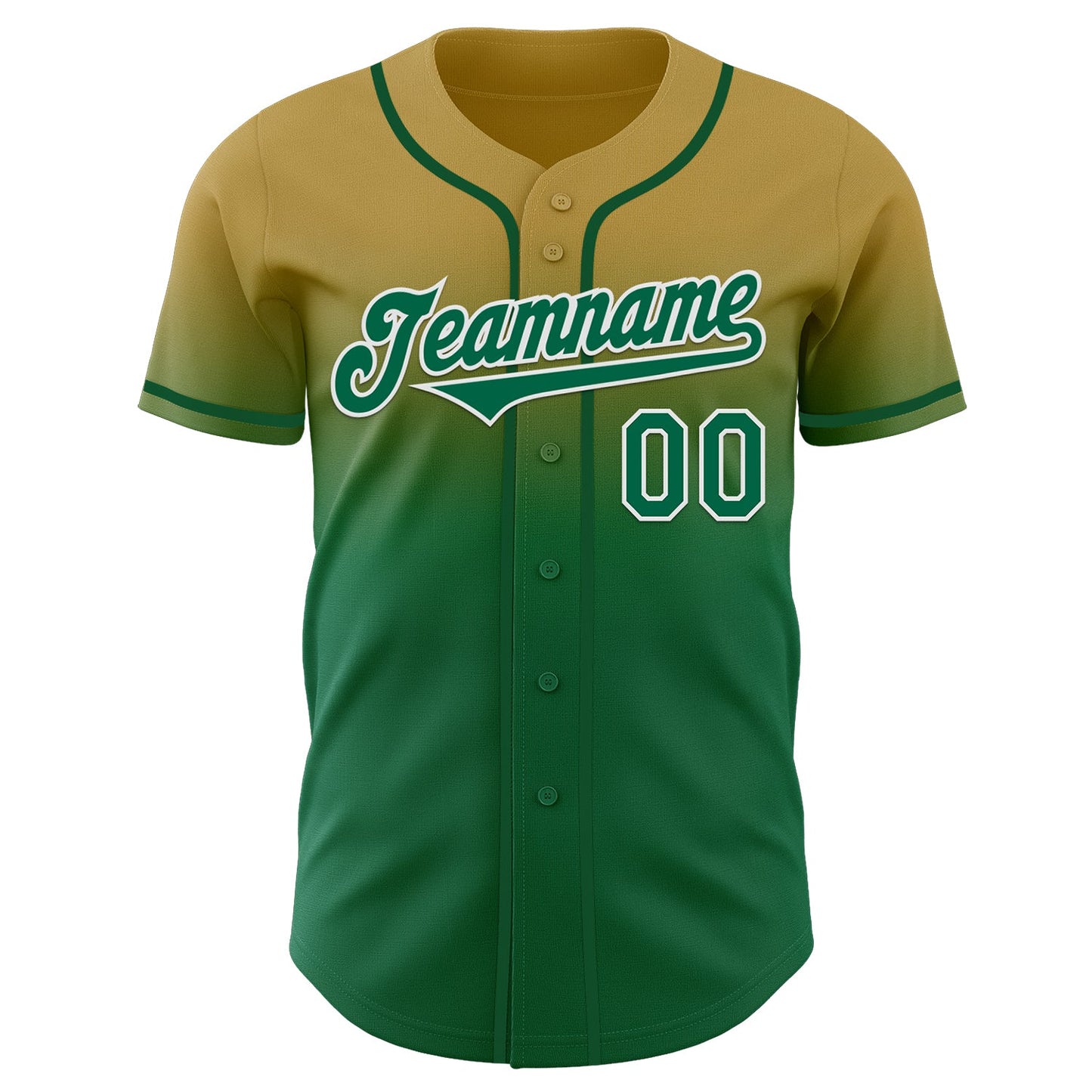 Custom Old Gold Kelly Green-White Authentic Fade Fashion Baseball Jersey view 2