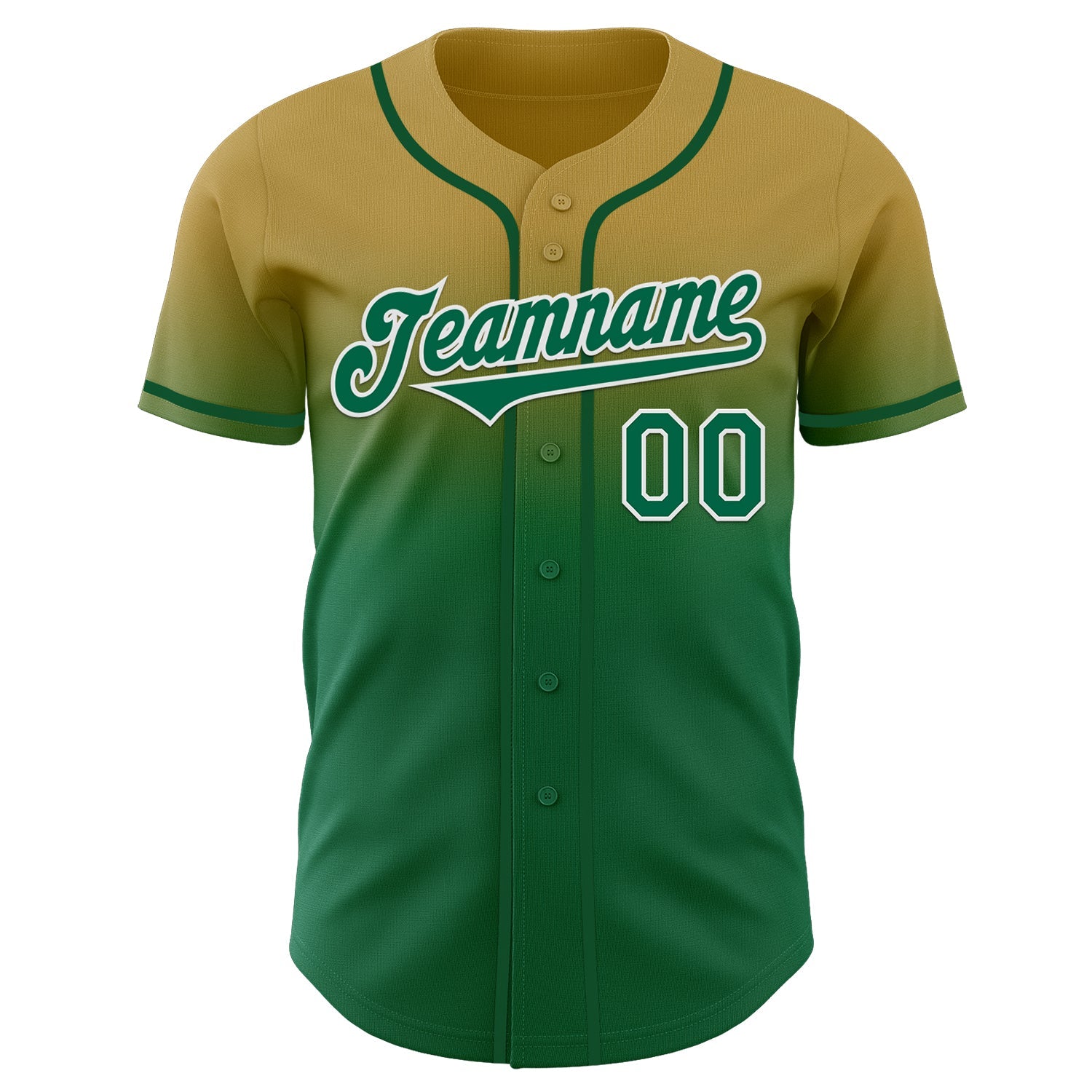 Custom Old Gold Kelly Green-White Authentic Fade Fashion Baseball Jersey view 2