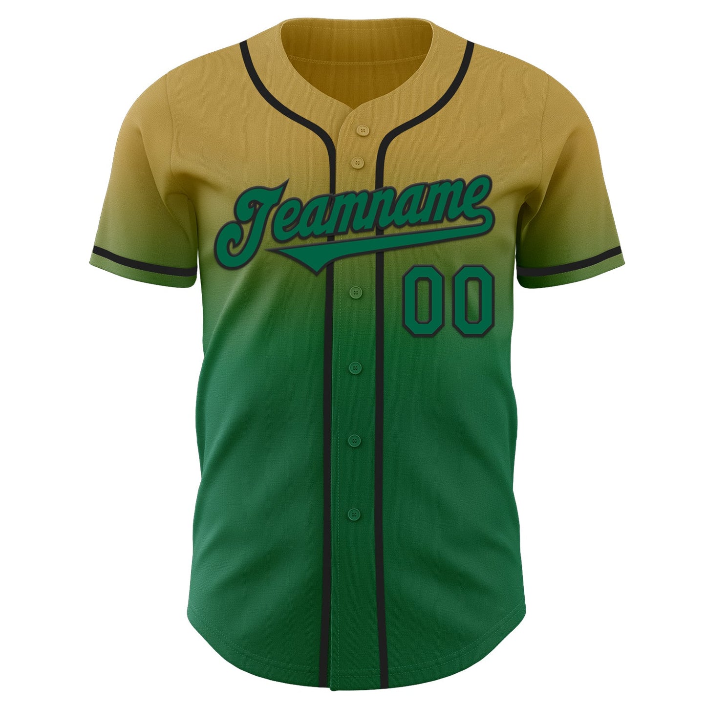 Custom Old Gold Kelly Green-Black Authentic Fade Fashion Baseball Jersey view 2