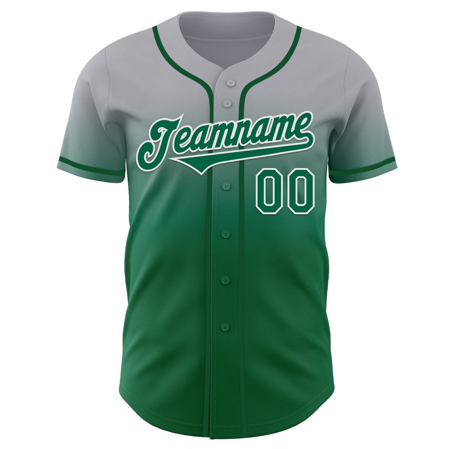 Custom Gray Kelly Green-White Authentic Fade Fashion Baseball Jersey view 2