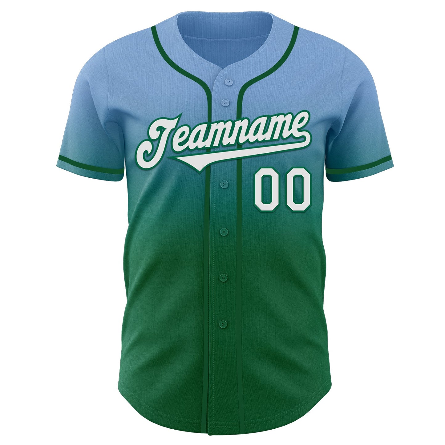 Custom Light Blue White-Kelly Green Authentic Fade Fashion Baseball Jersey view 2