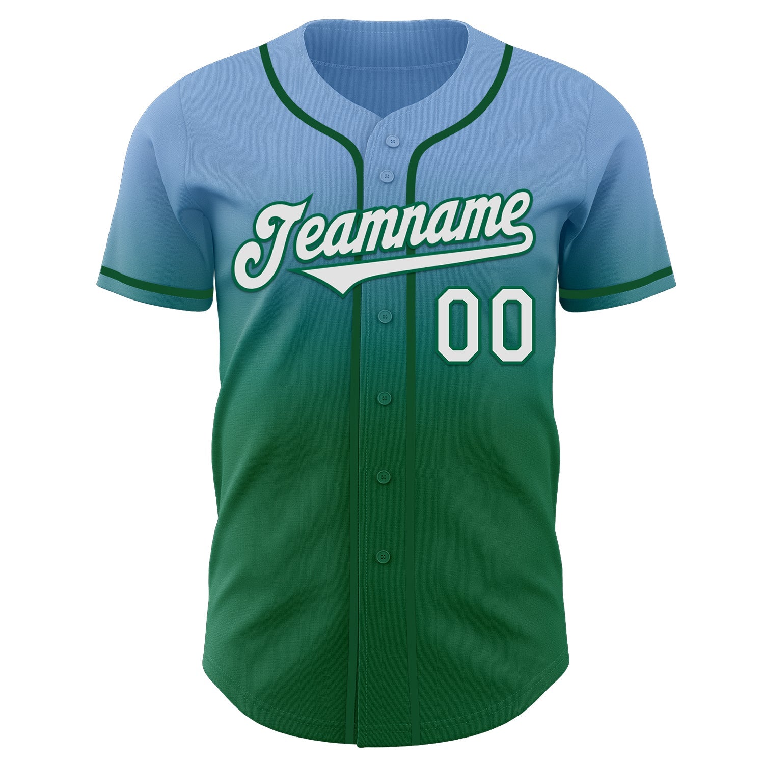 Custom Light Blue White-Kelly Green Authentic Fade Fashion Baseball Jersey view 2