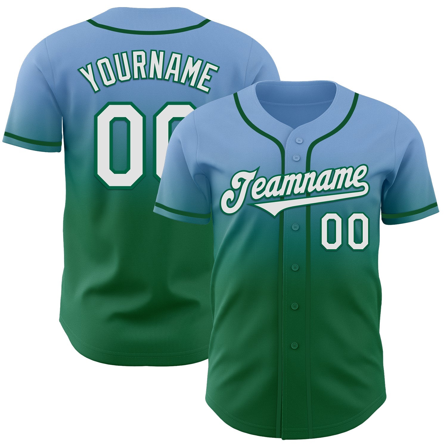 Custom Light Blue White-Kelly Green Authentic Fade Fashion Baseball Jersey - Main View