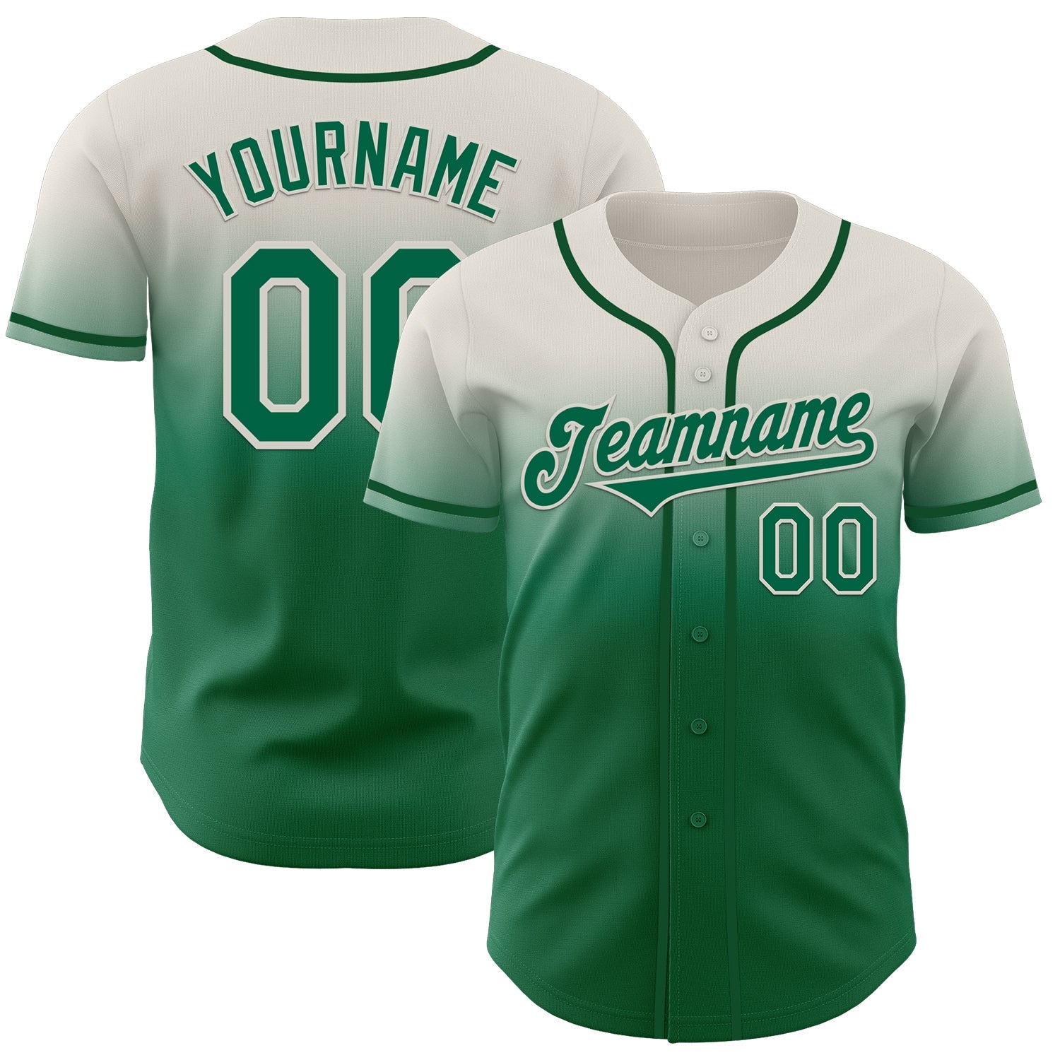 Custom Cream Kelly Green Authentic Fade Fashion Baseball Jersey - Main View