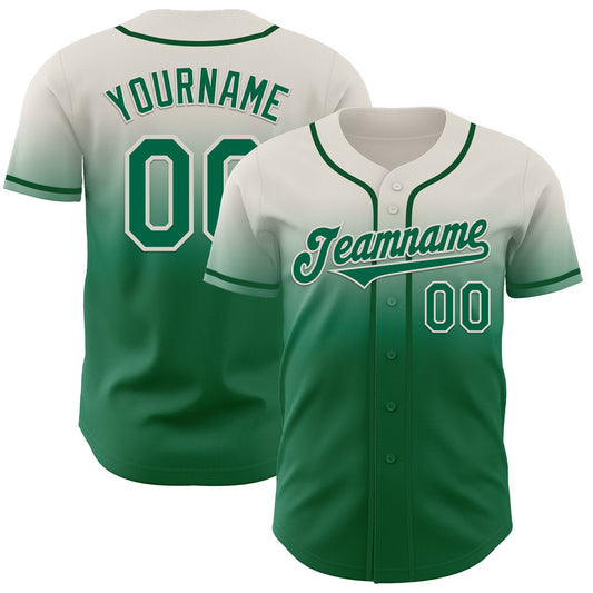Custom Cream Kelly Green Authentic Fade Fashion Baseball Jersey - Main View