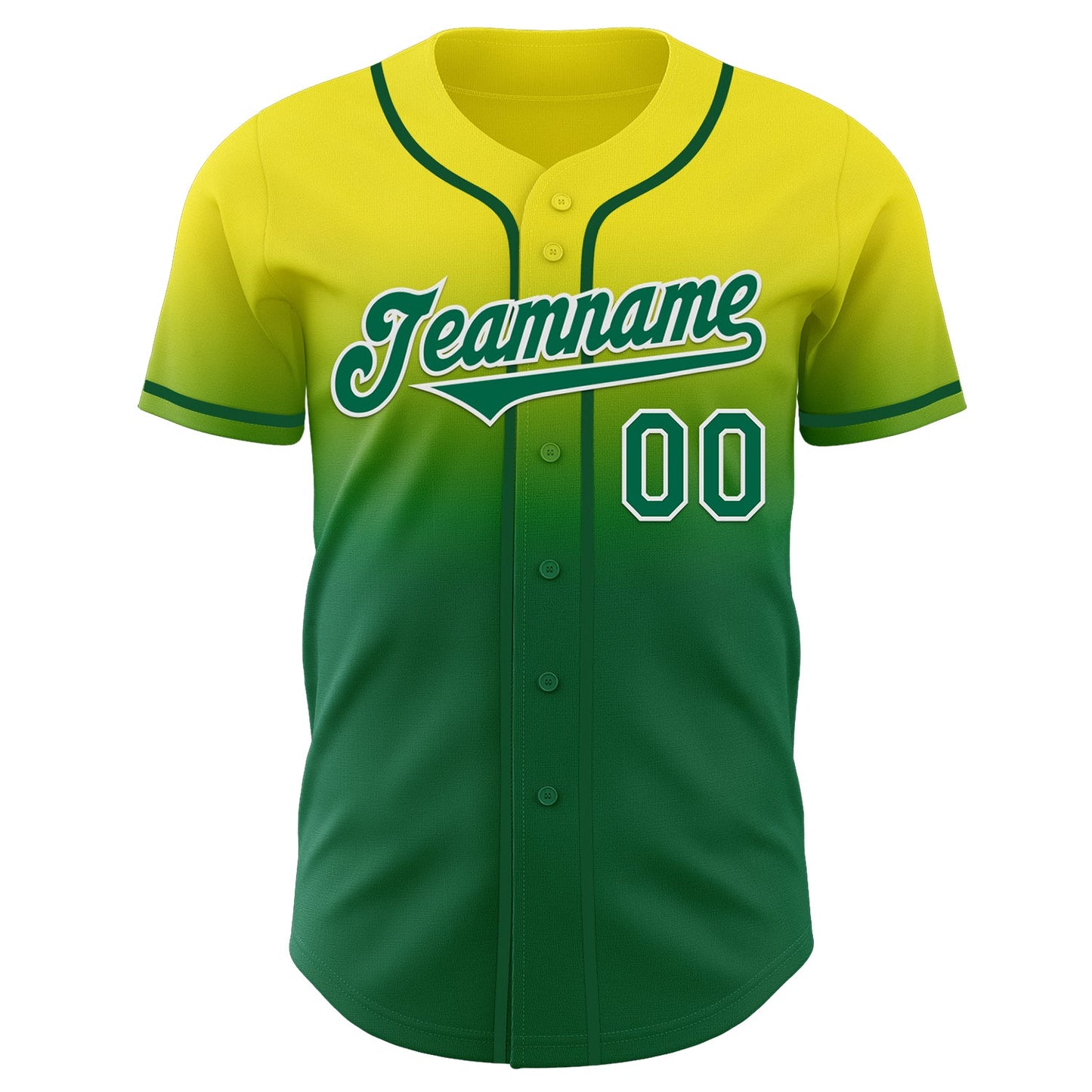 Custom Light Yellow Kelly Green-White Authentic Fade Fashion Baseball Jersey view 2