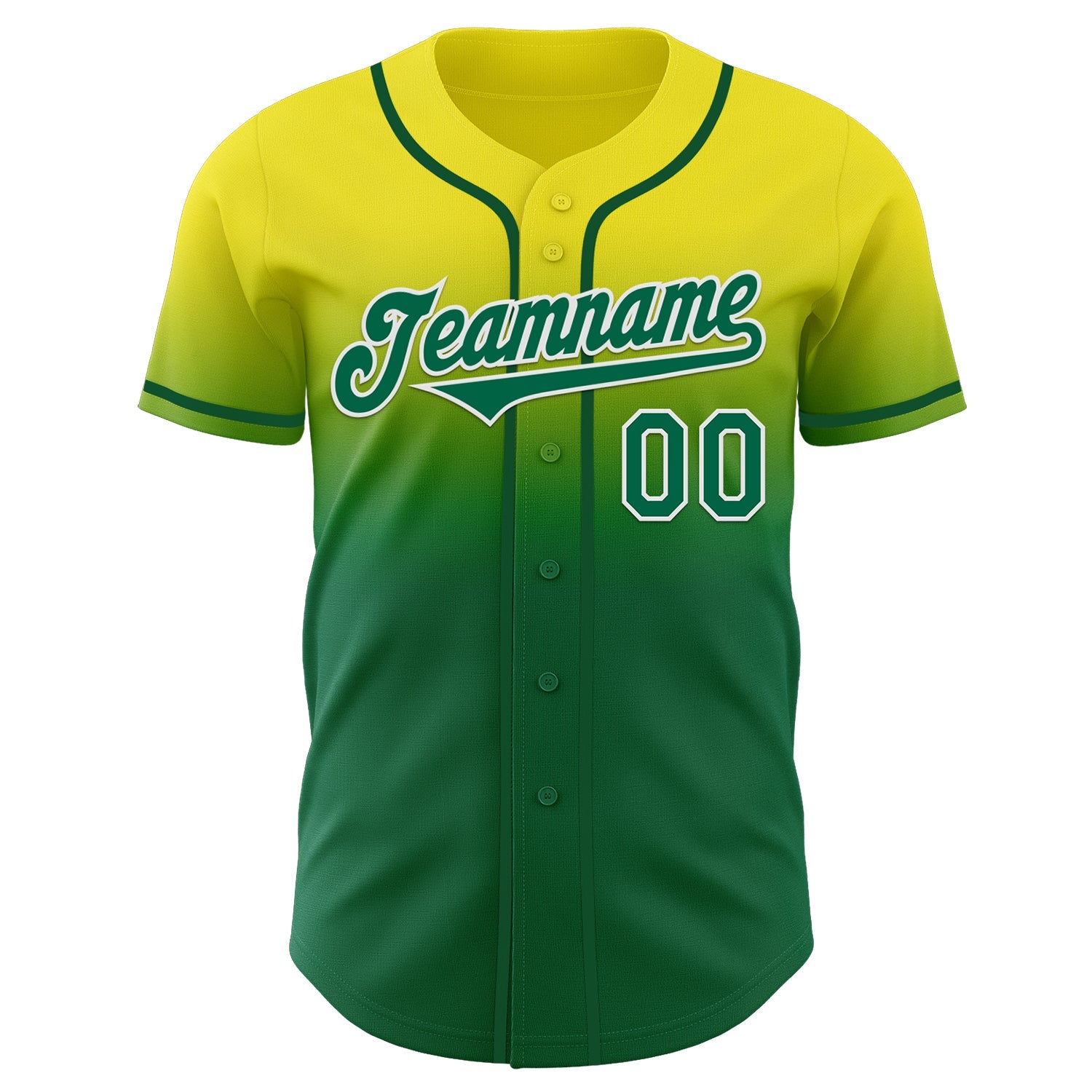 Custom Light Yellow Kelly Green-White Authentic Fade Fashion Baseball Jersey view 2