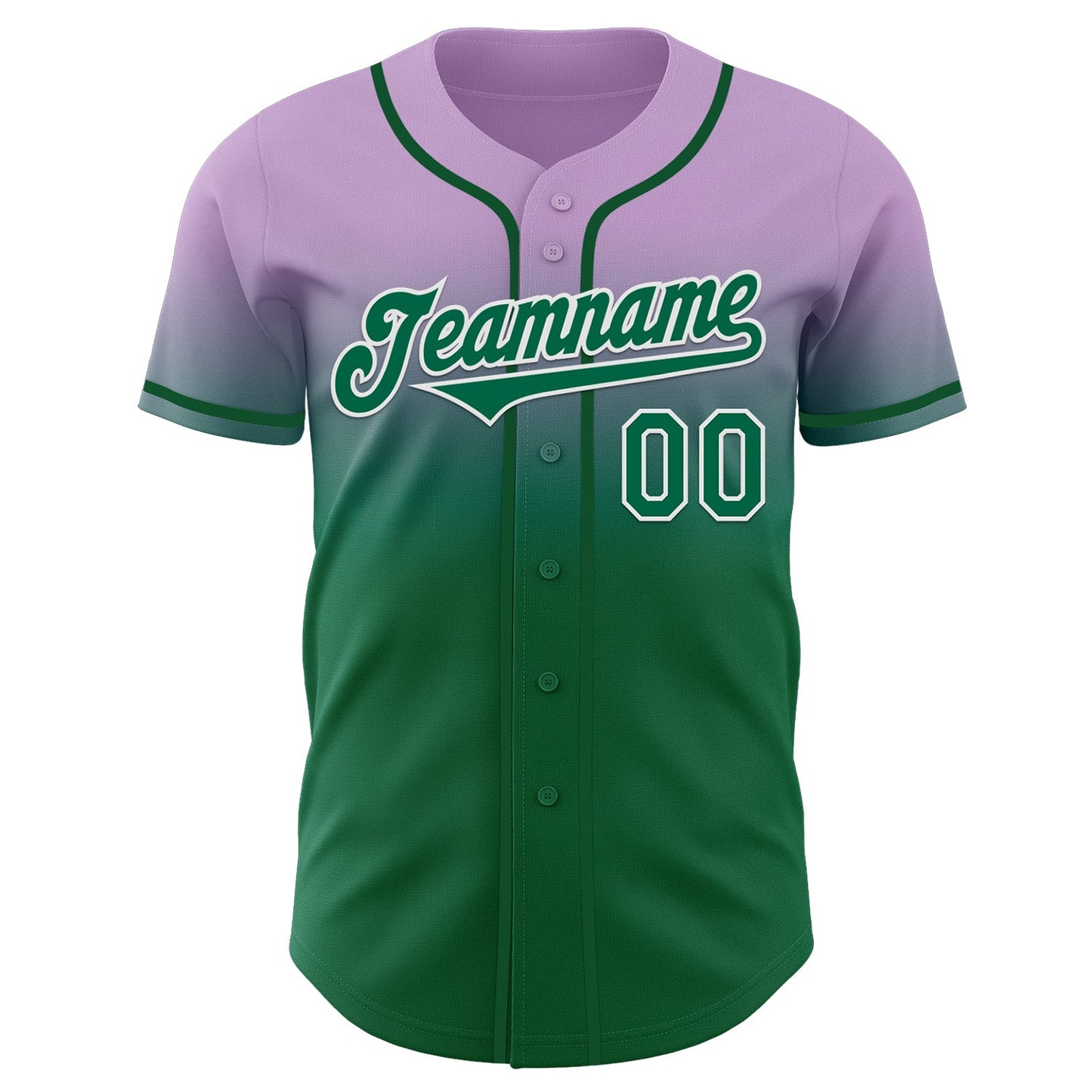 Custom Light Purple Kelly Green-White Authentic Fade Fashion Baseball Jersey view 2