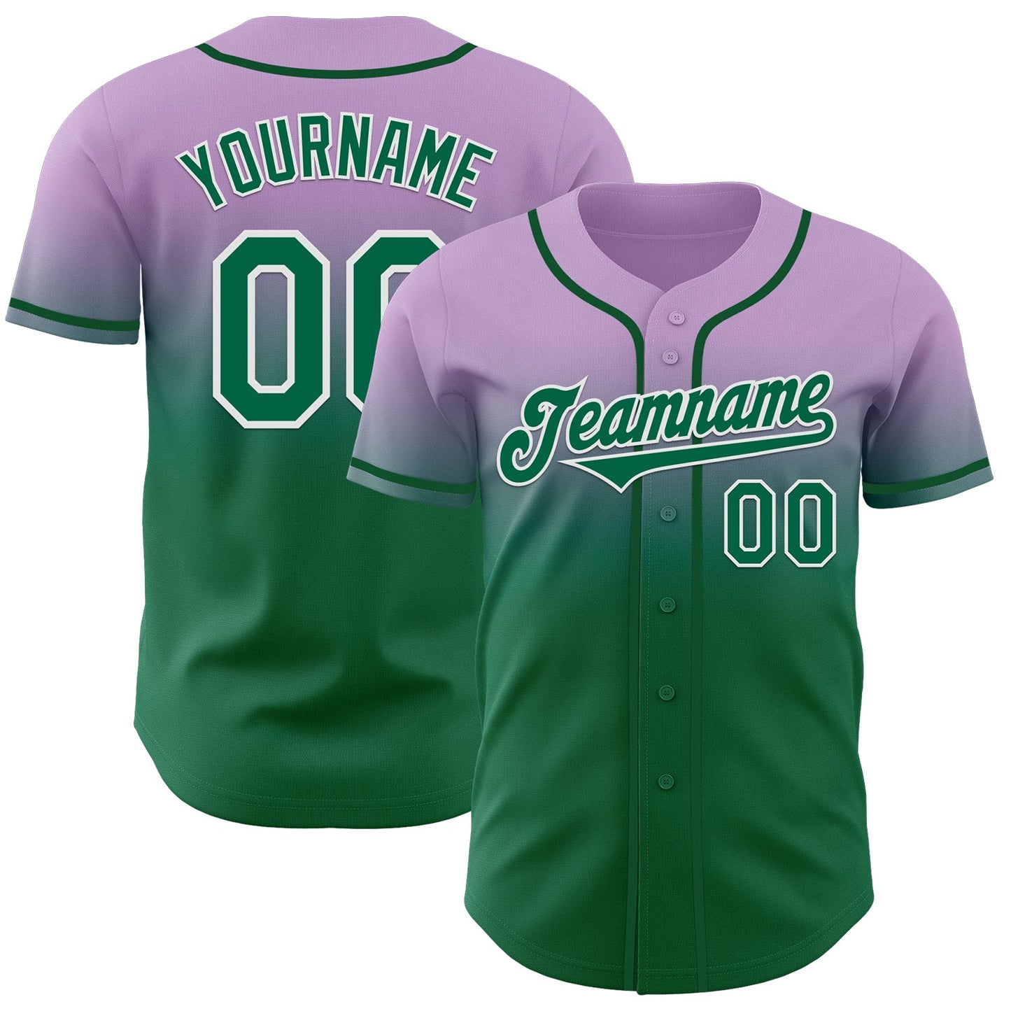 Custom Light Purple Kelly Green-White Authentic Fade Fashion Baseball Jersey - Main View