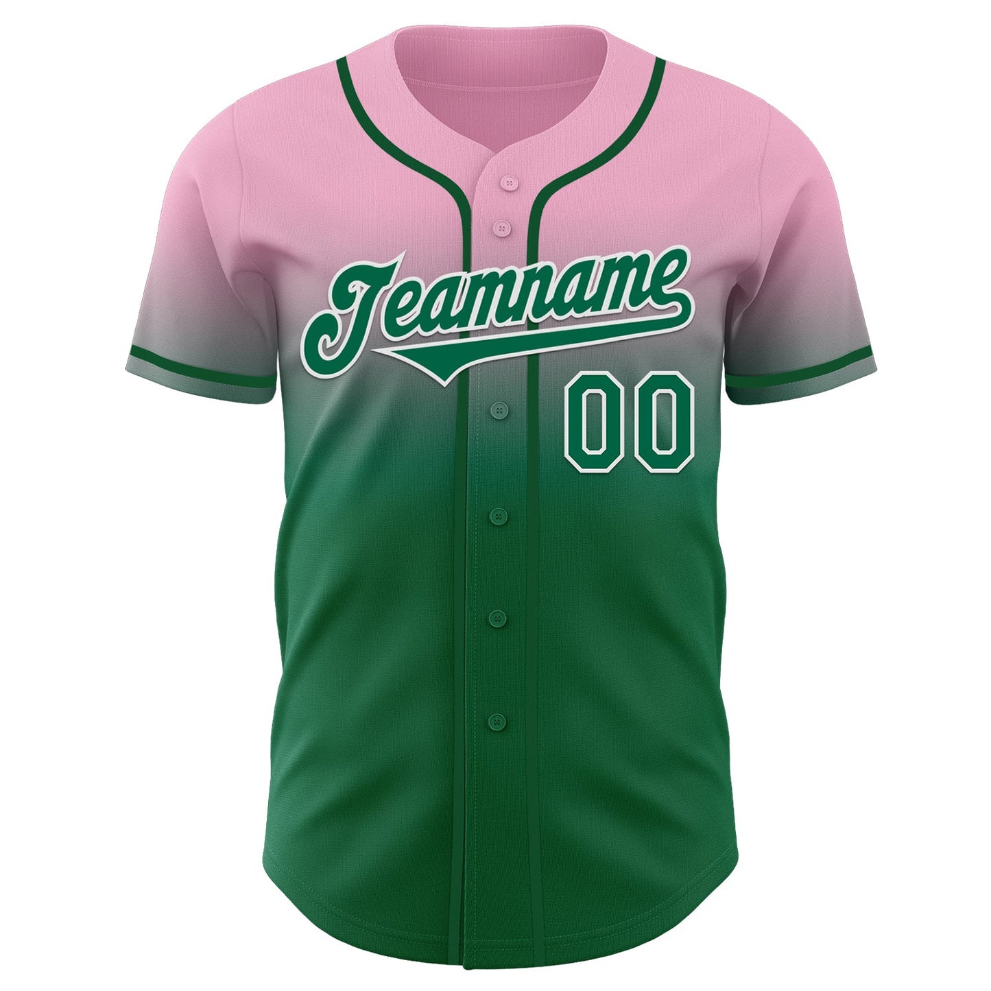 Custom Light Pink Kelly Green-White Authentic Fade Fashion Baseball Jersey view 2