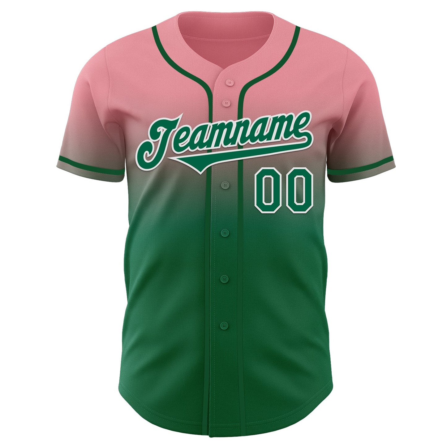 Custom Medium Pink Kelly Green-White Authentic Fade Fashion Baseball Jersey view 2
