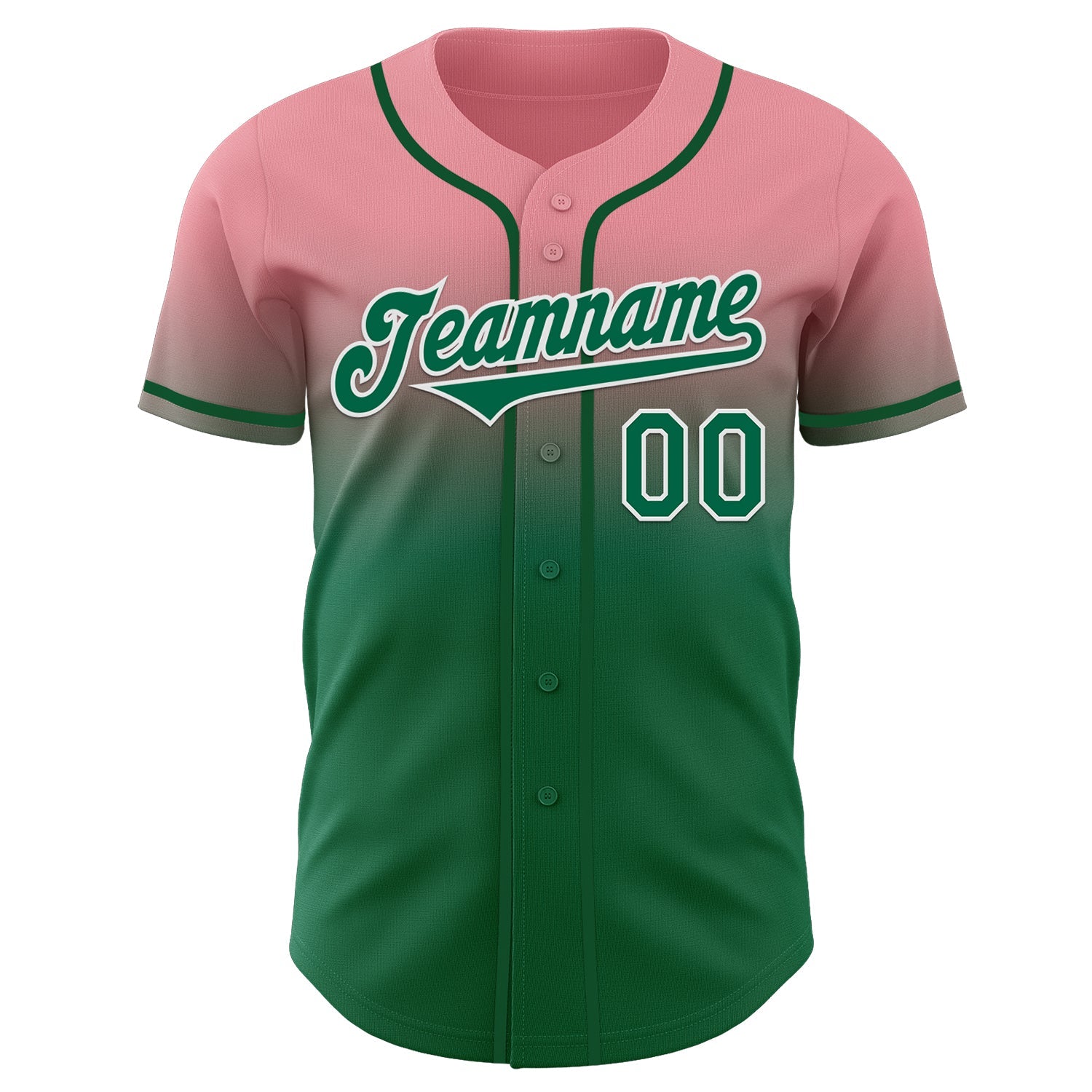 Custom Medium Pink Kelly Green-White Authentic Fade Fashion Baseball Jersey view 2