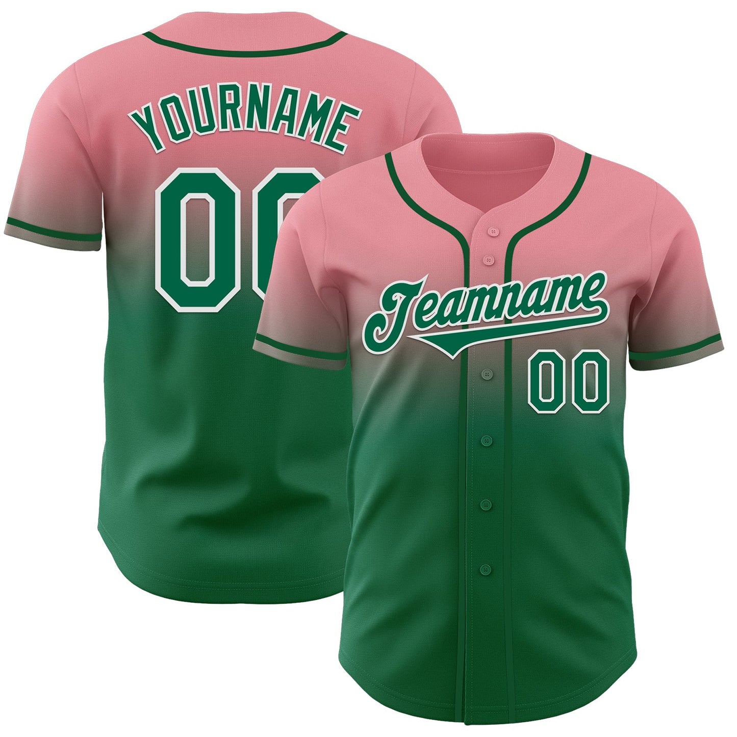 Custom Medium Pink Kelly Green-White Authentic Fade Fashion Baseball Jersey - Main View