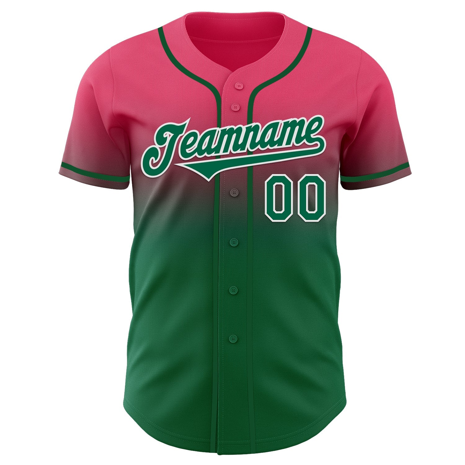 Custom Neon Pink Kelly Green-White Authentic Fade Fashion Baseball Jersey view 2