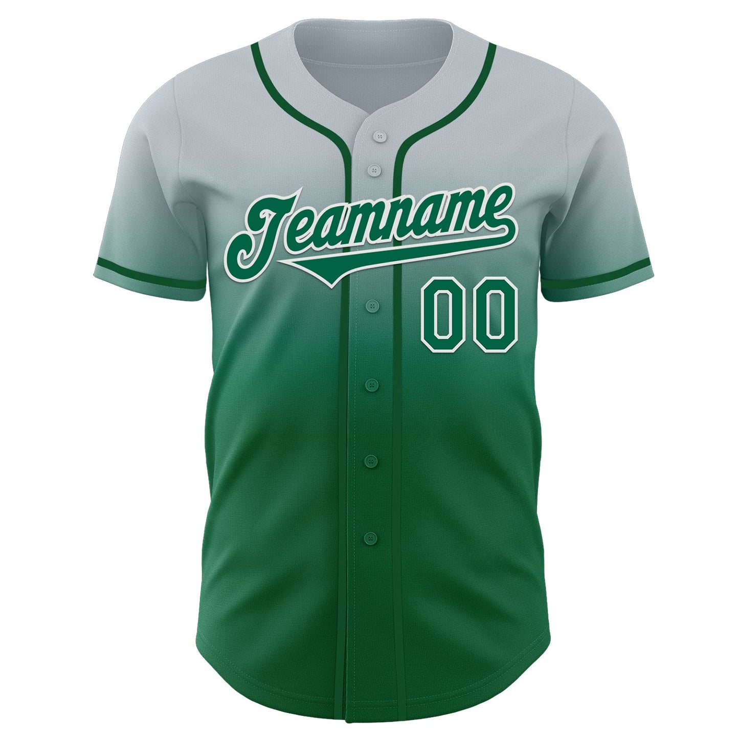 Custom Silver Kelly Green-White Authentic Fade Fashion Baseball Jersey view 2