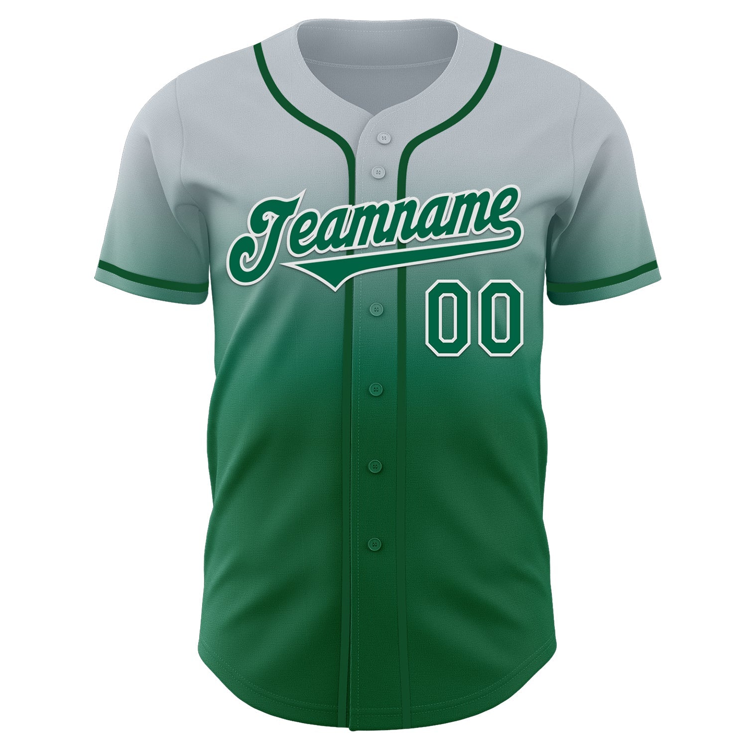 Custom Silver Kelly Green-White Authentic Fade Fashion Baseball Jersey view 2