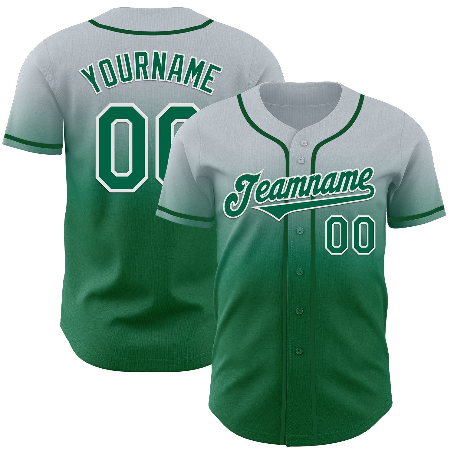Custom Silver Kelly Green-White Authentic Fade Fashion Baseball Jersey - Main View