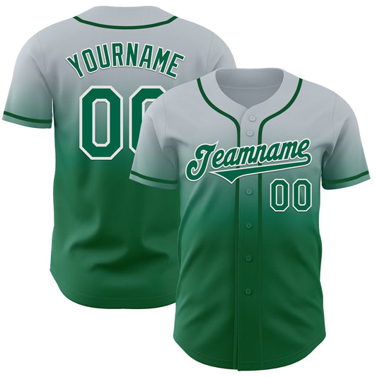 Custom Silver Kelly Green-White Authentic Fade Fashion Baseball Jersey - Main View