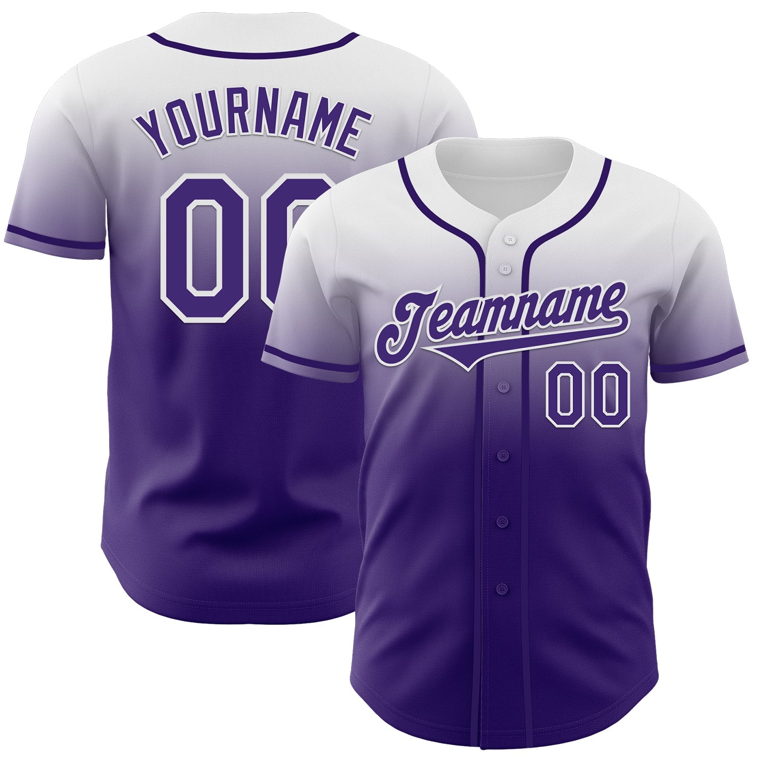 Custom White Purple Authentic Fade Fashion Baseball Jersey - Main View