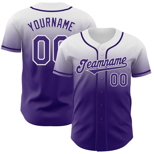 Custom White Purple Authentic Fade Fashion Baseball Jersey - Main View