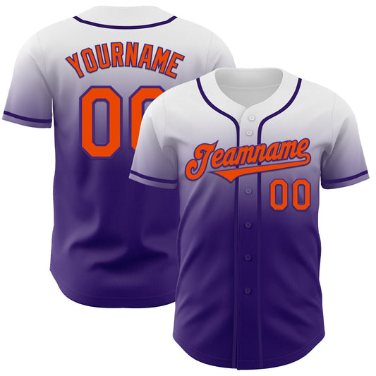 Custom White Orange-Purple Authentic Fade Fashion Baseball Jersey - Main View