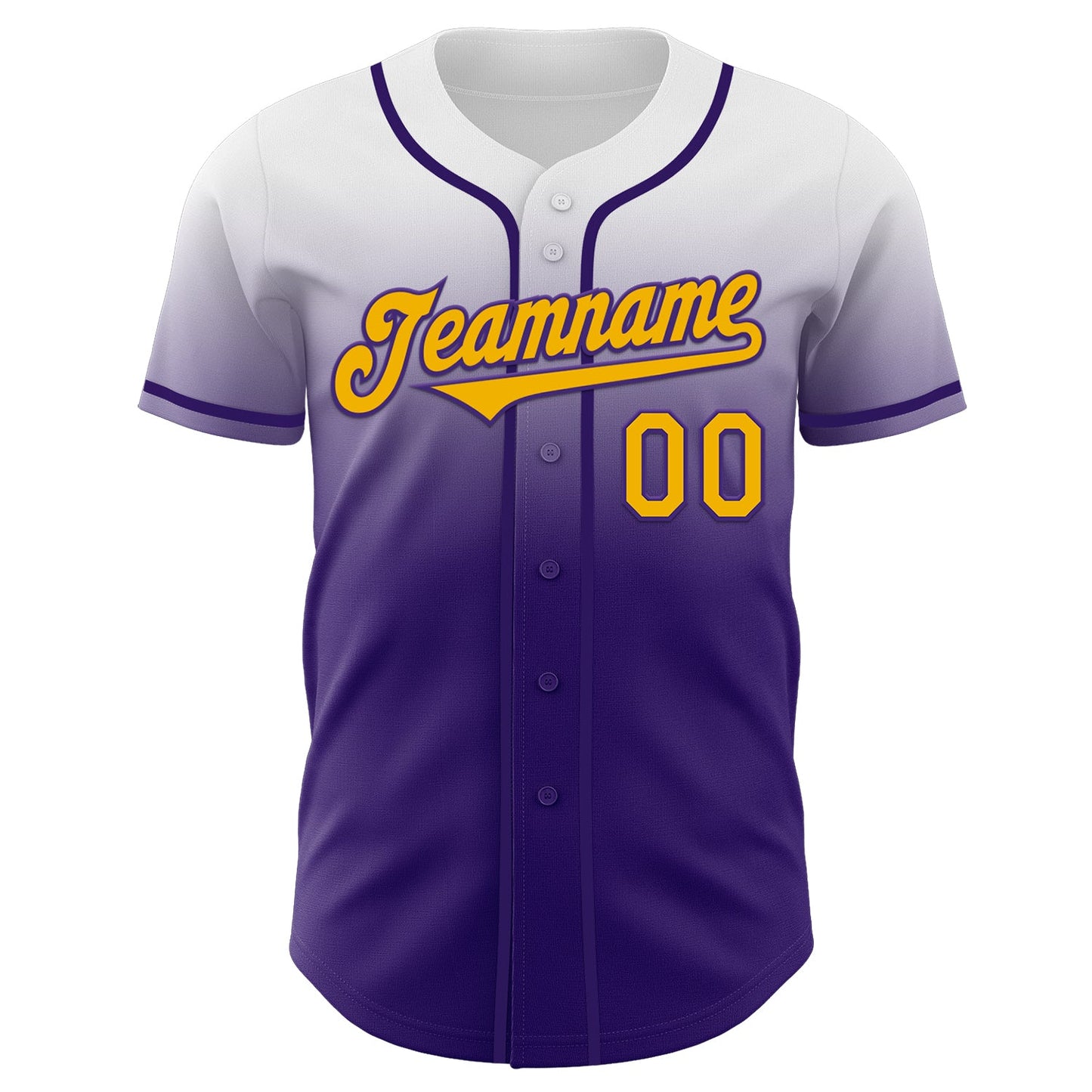 Custom White Gold-Purple Authentic Fade Fashion Baseball Jersey view 2