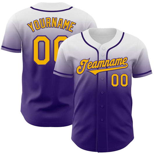 Custom White Gold-Purple Authentic Fade Fashion Baseball Jersey - Main View