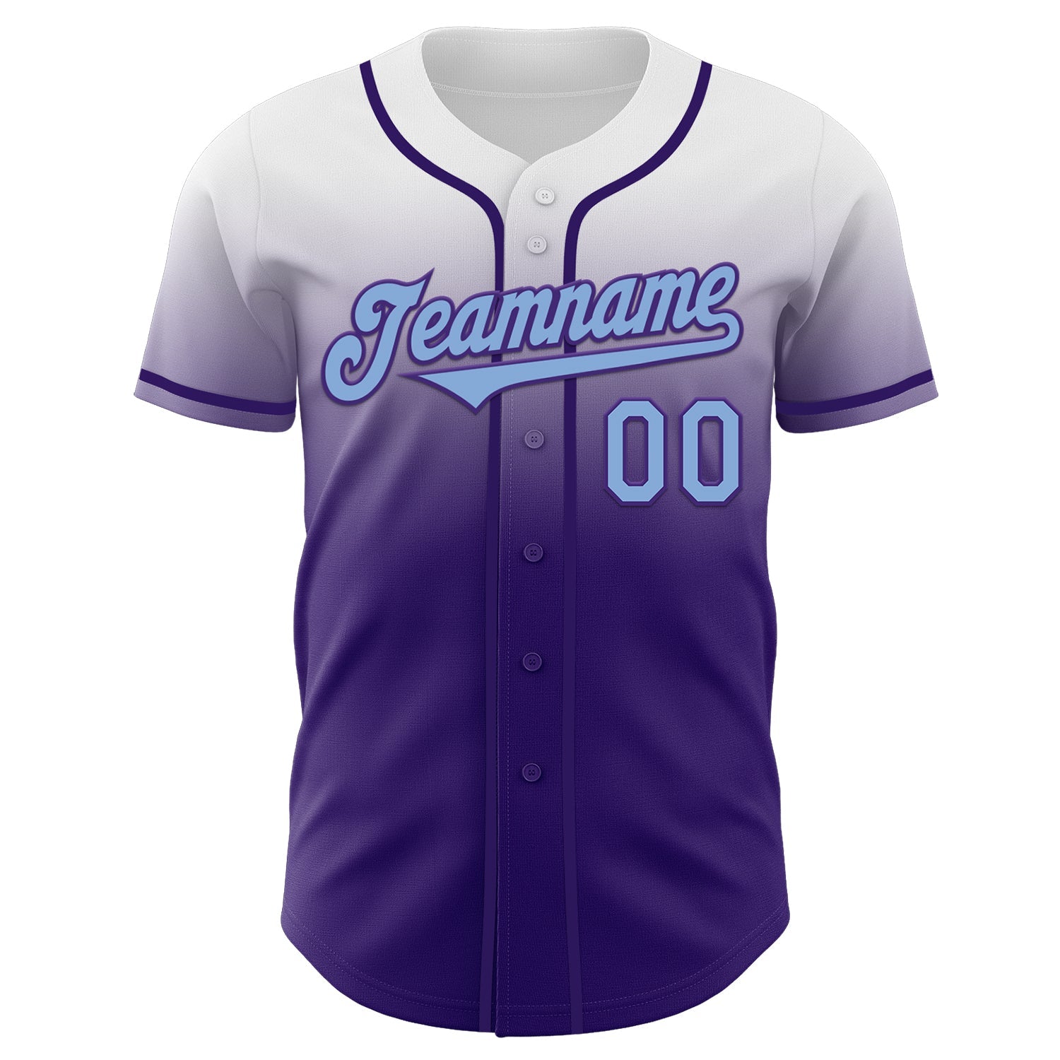 Custom White Light Blue-Purple Authentic Fade Fashion Baseball Jersey view 2