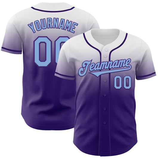Custom White Light Blue-Purple Authentic Fade Fashion Baseball Jersey - Main View