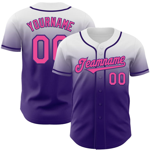 Custom White Pink-Purple Authentic Fade Fashion Baseball Jersey - Main View