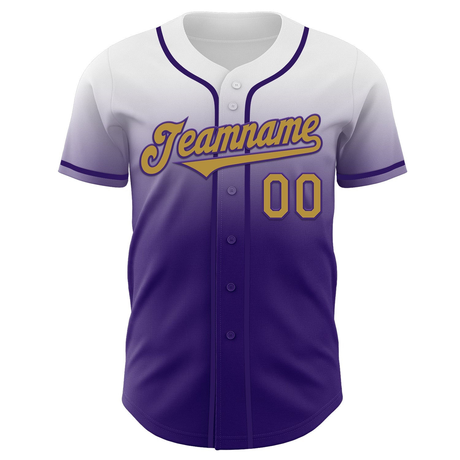 Custom White Old Gold-Purple Authentic Fade Fashion Baseball Jersey view 2