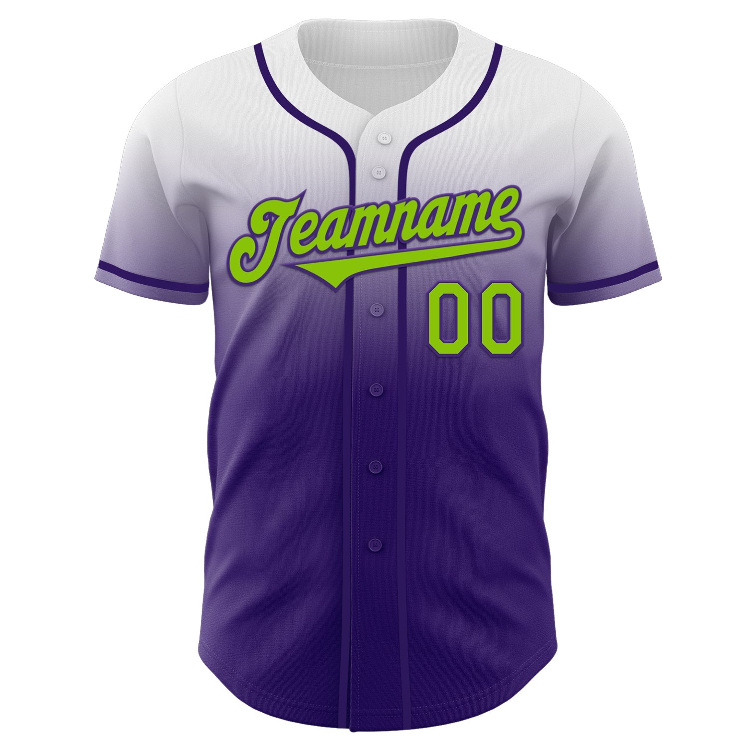 Custom White Neon Green-Purple Authentic Fade Fashion Baseball Jersey view 2