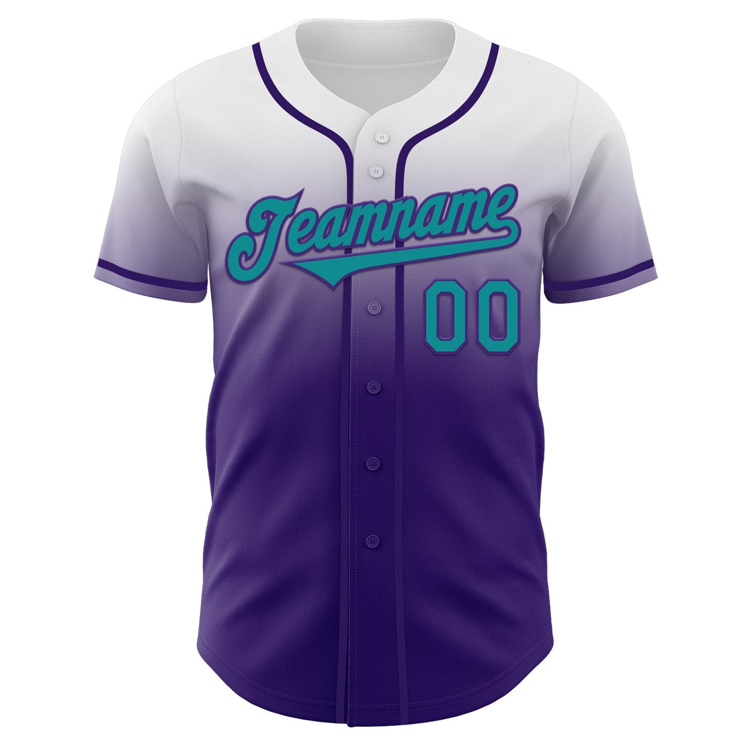 Custom White Teal-Purple Authentic Fade Fashion Baseball Jersey view 2