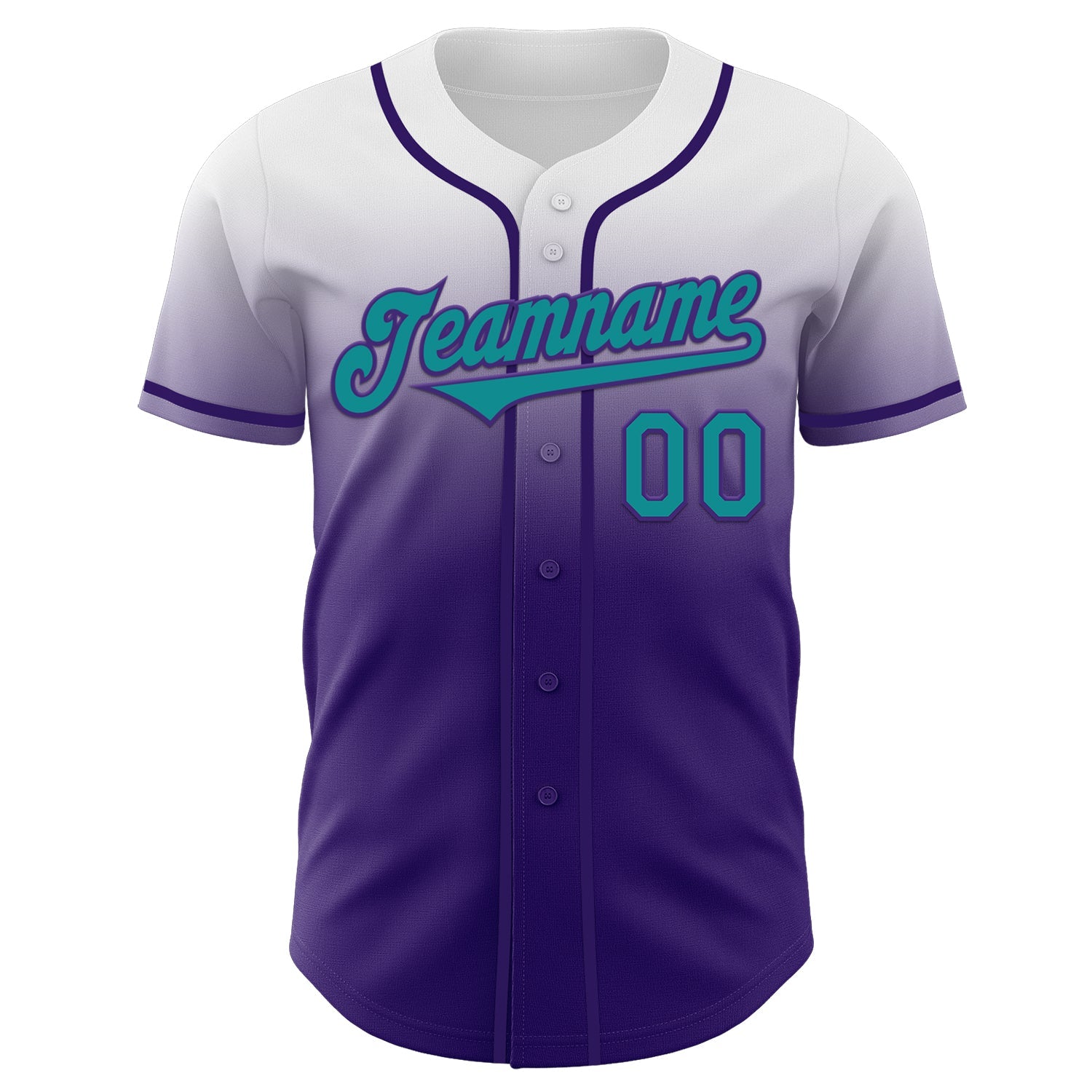 Custom White Teal-Purple Authentic Fade Fashion Baseball Jersey view 2
