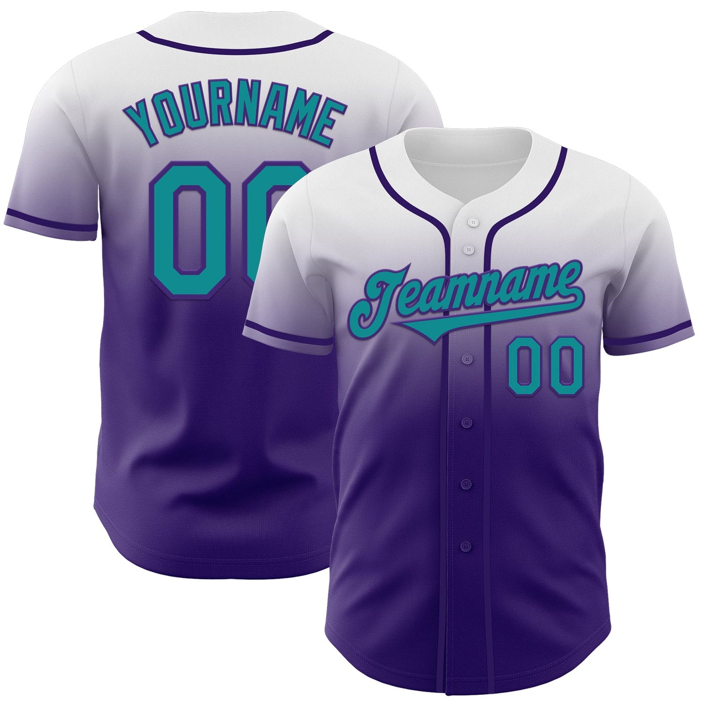 Custom White Teal-Purple Authentic Fade Fashion Baseball Jersey - Main View