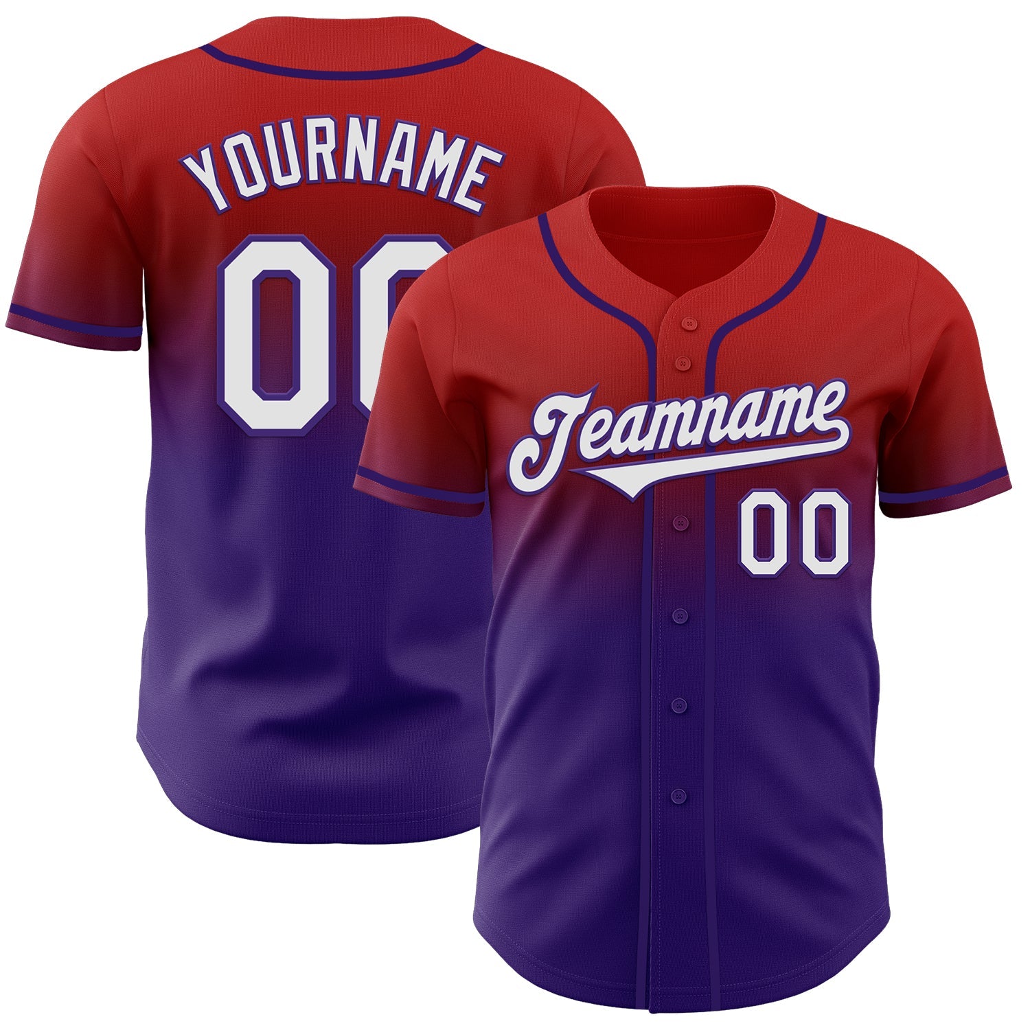Custom Red White-Purple Authentic Fade Fashion Baseball Jersey - Main View
