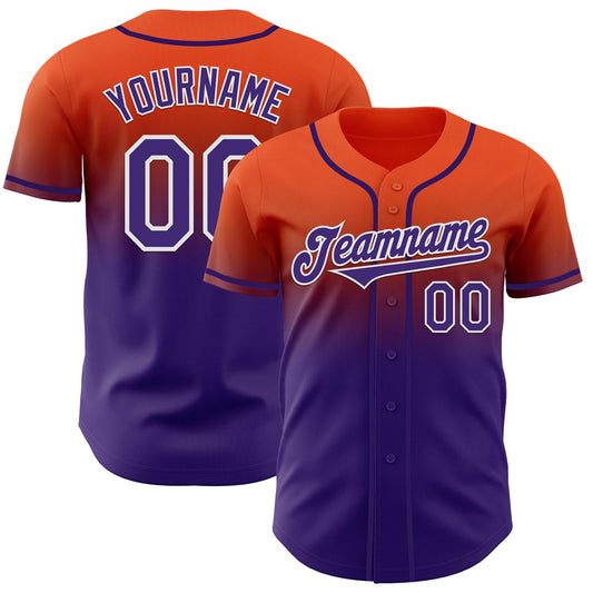Custom Orange Purple-White Authentic Fade Fashion Baseball Jersey - Main View