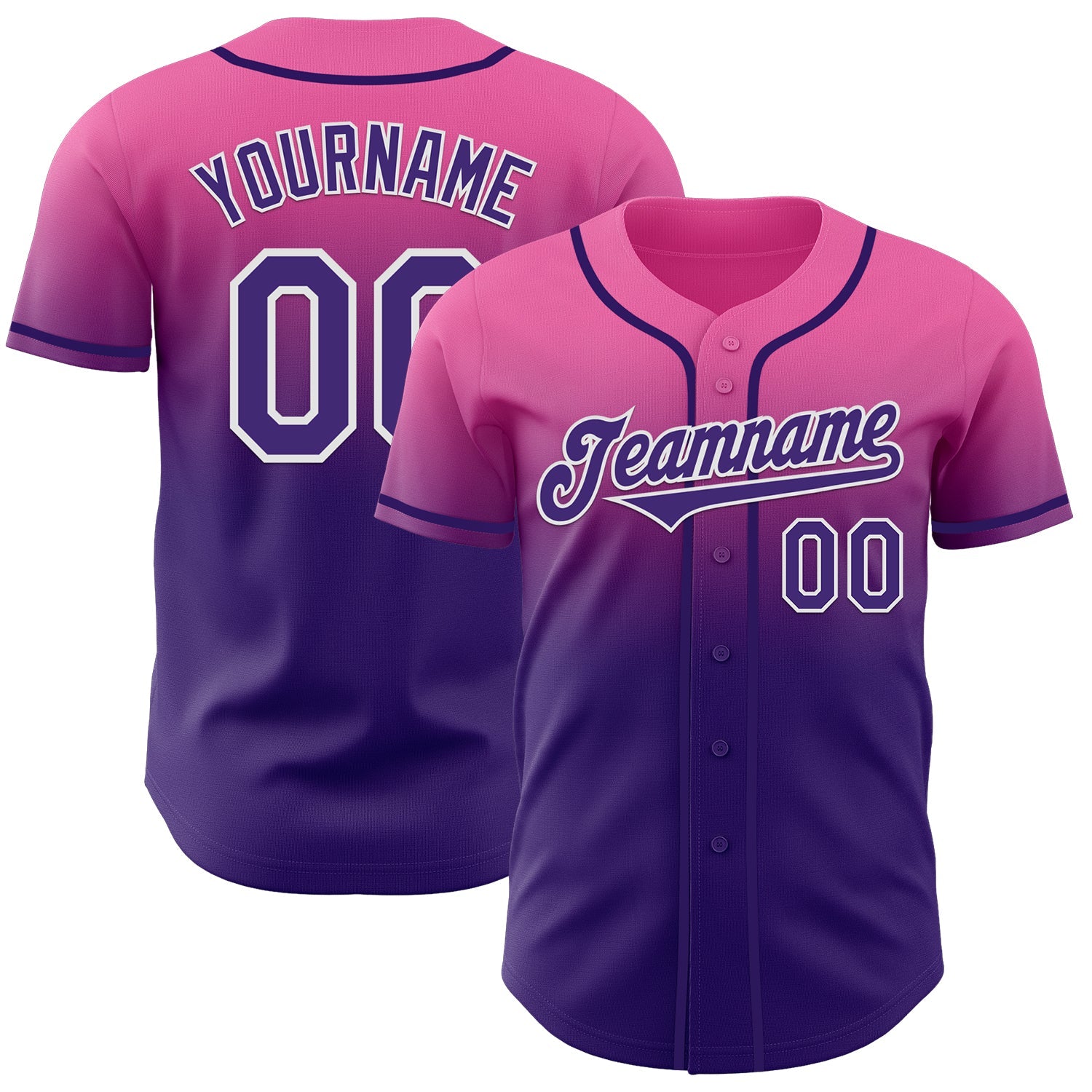 Custom Pink Purple-White Authentic Fade Fashion Baseball Jersey - Main View