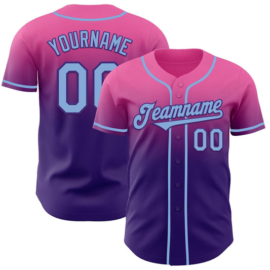 Custom Pink Light Blue-Purple Authentic Fade Fashion Baseball Jersey - Main View
