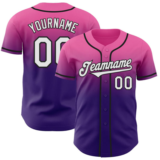Custom Pink White Purple-Black Authentic Fade Fashion Baseball Jersey - Main View