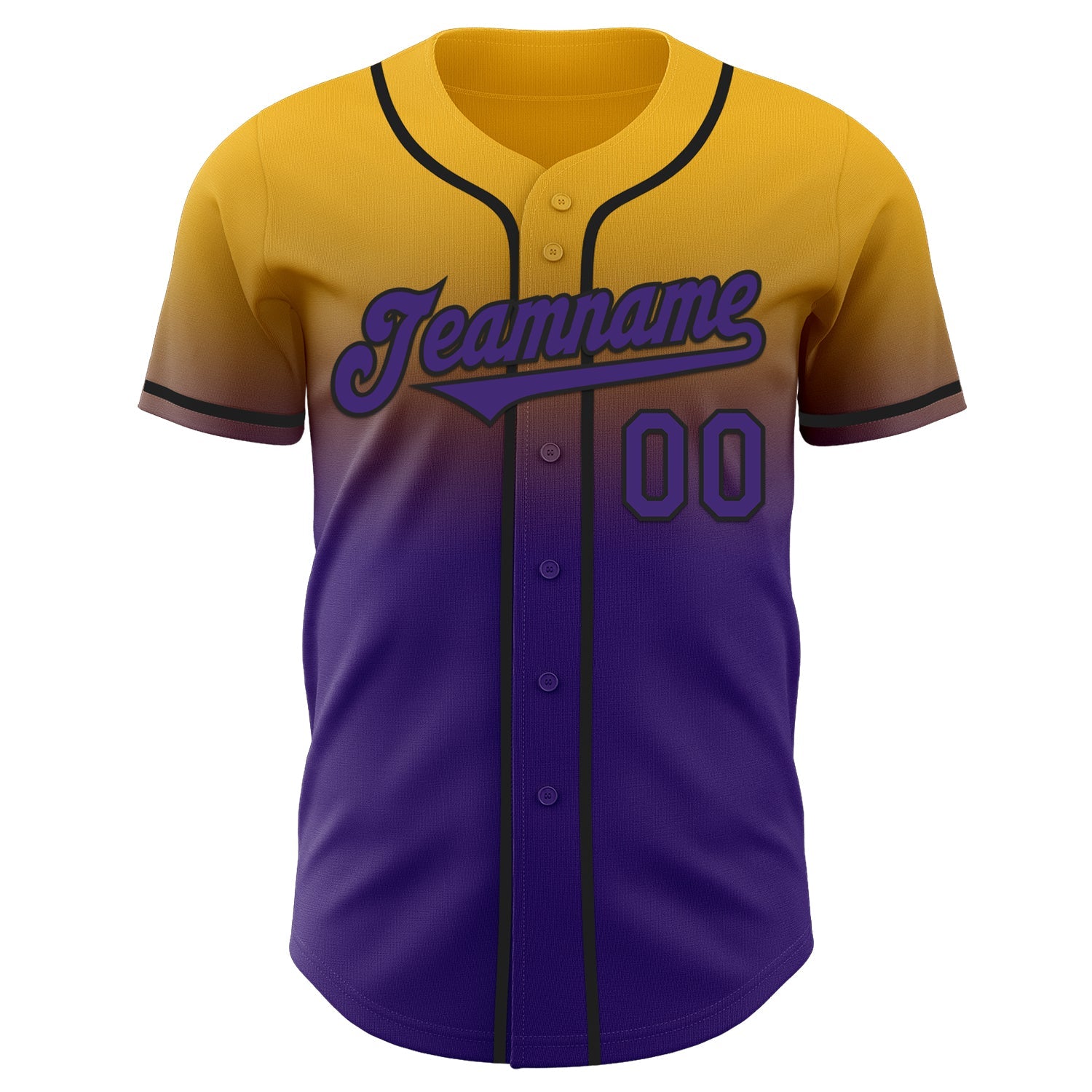 Custom Gold Purple-Black Authentic Fade Fashion Baseball Jersey view 2