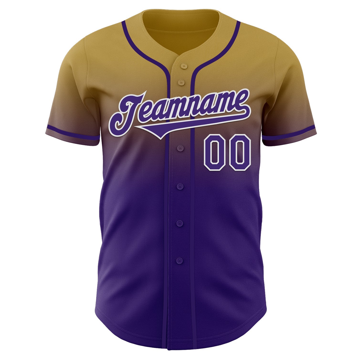Custom Old Gold Purple-White Authentic Fade Fashion Baseball Jersey view 2