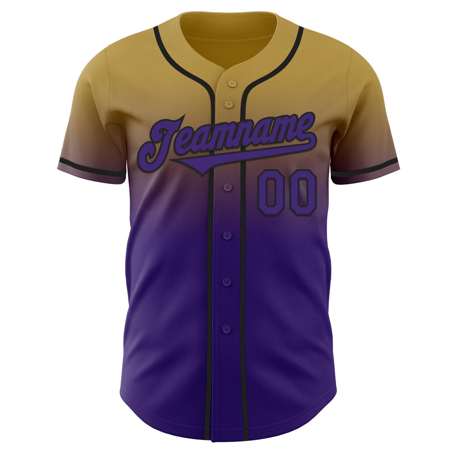 Custom Old Gold Purple-Black Authentic Fade Fashion Baseball Jersey view 2