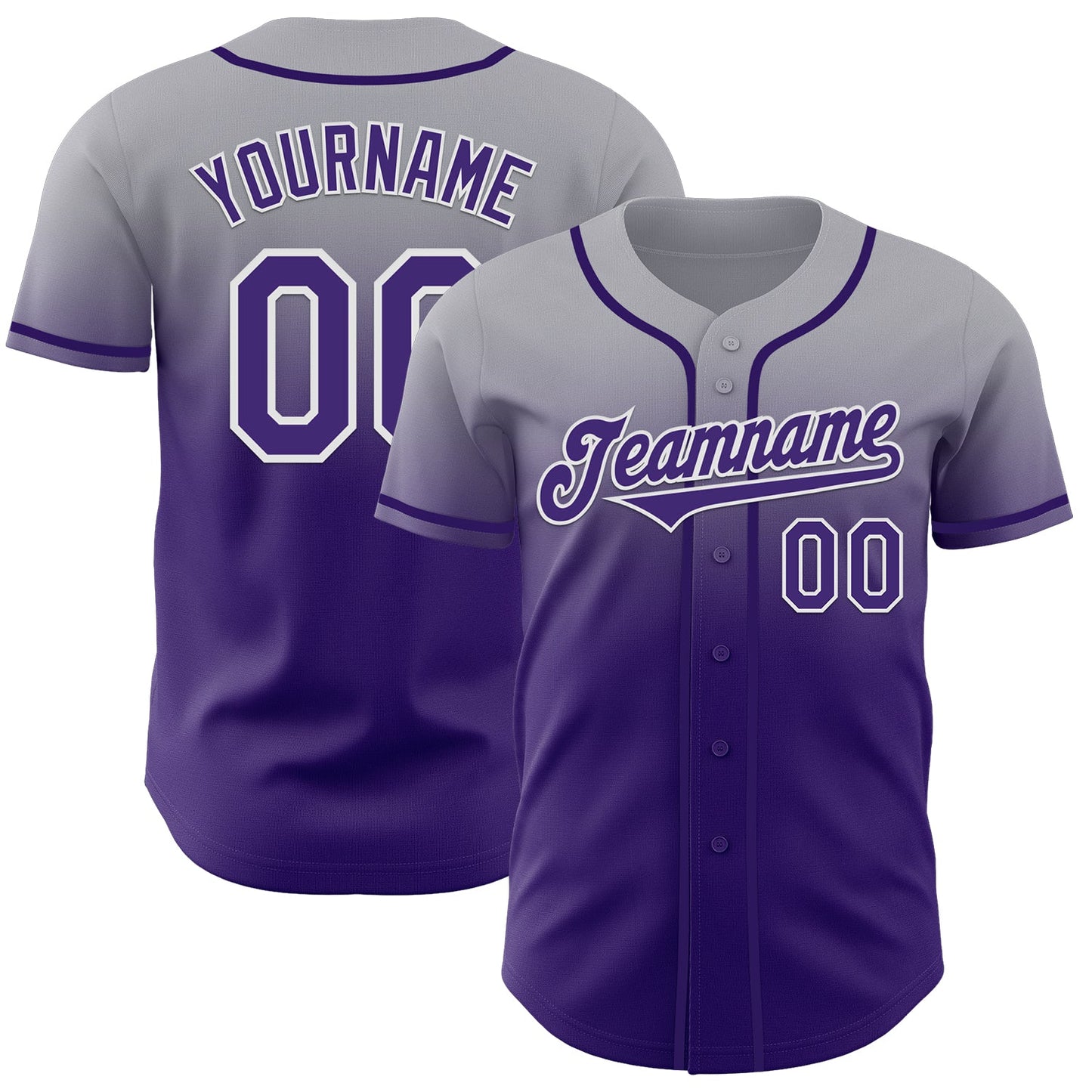 Custom Gray Purple-White Authentic Fade Fashion Baseball Jersey - Main View