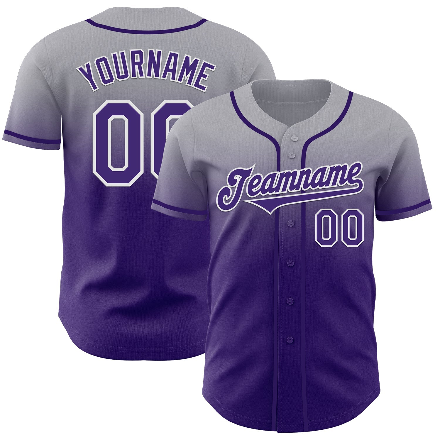 Custom Gray Purple-White Authentic Fade Fashion Baseball Jersey - Main View