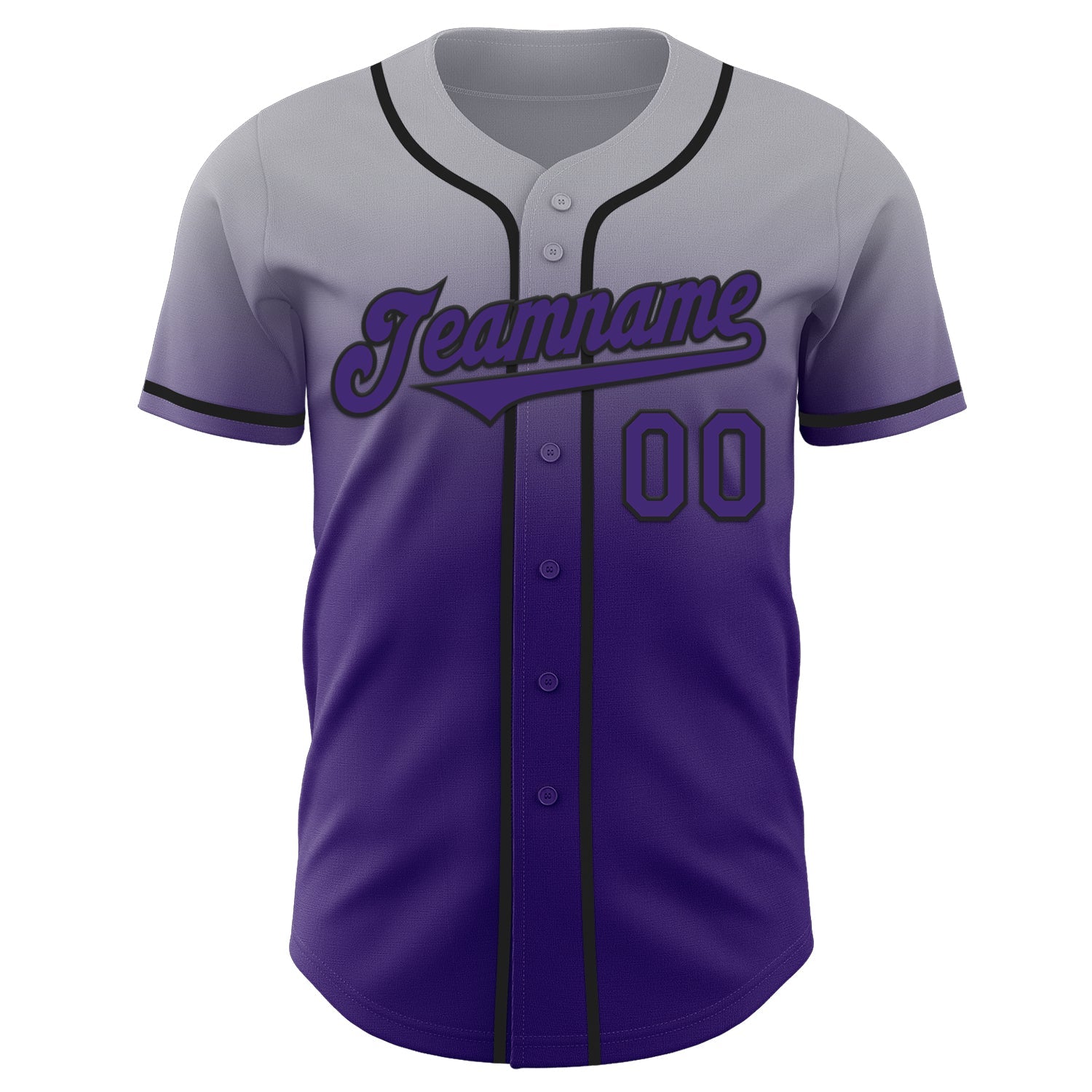 Custom Gray Purple-Black Authentic Fade Fashion Baseball Jersey view 2