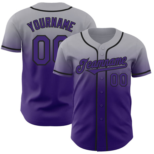 Custom Gray Purple-Black Authentic Fade Fashion Baseball Jersey - Main View